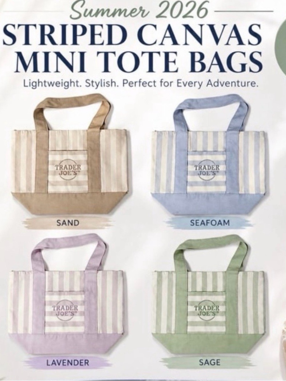 Trader Joe's Striped Canvas Mini Tote Bag PACK of 4